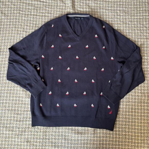Nautica Other - Nautica Navy Blue Pullover Sailboat Sweater Men's XL Nautical Cottage-Core